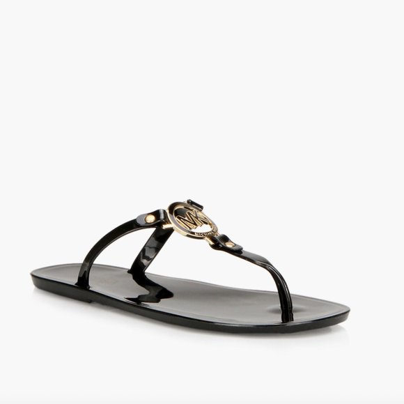 FLASH SALE 24H MICHAEL MICHAEL KORS MK Jelly Thong Sandals - Black Rubber - Picture 1 of 3